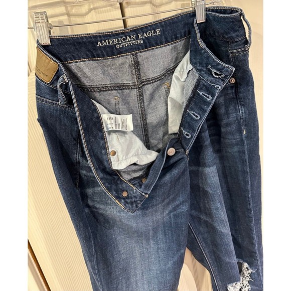 American Eagle Tomgirl Jeans Midrise Distressed Dark Wash Button Fly Nonstretch - Picture 12 of 12